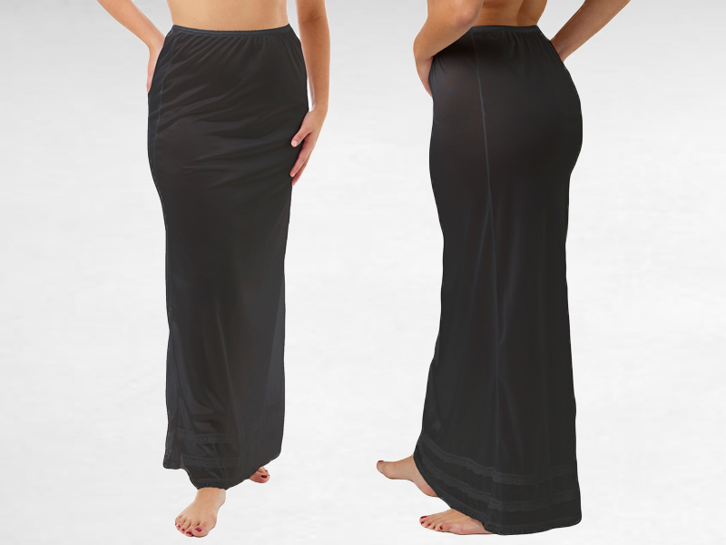 Underworks Black Nylon Maxi Length Half Slips with Snip a Length Pettipants underwear skirt 8482
