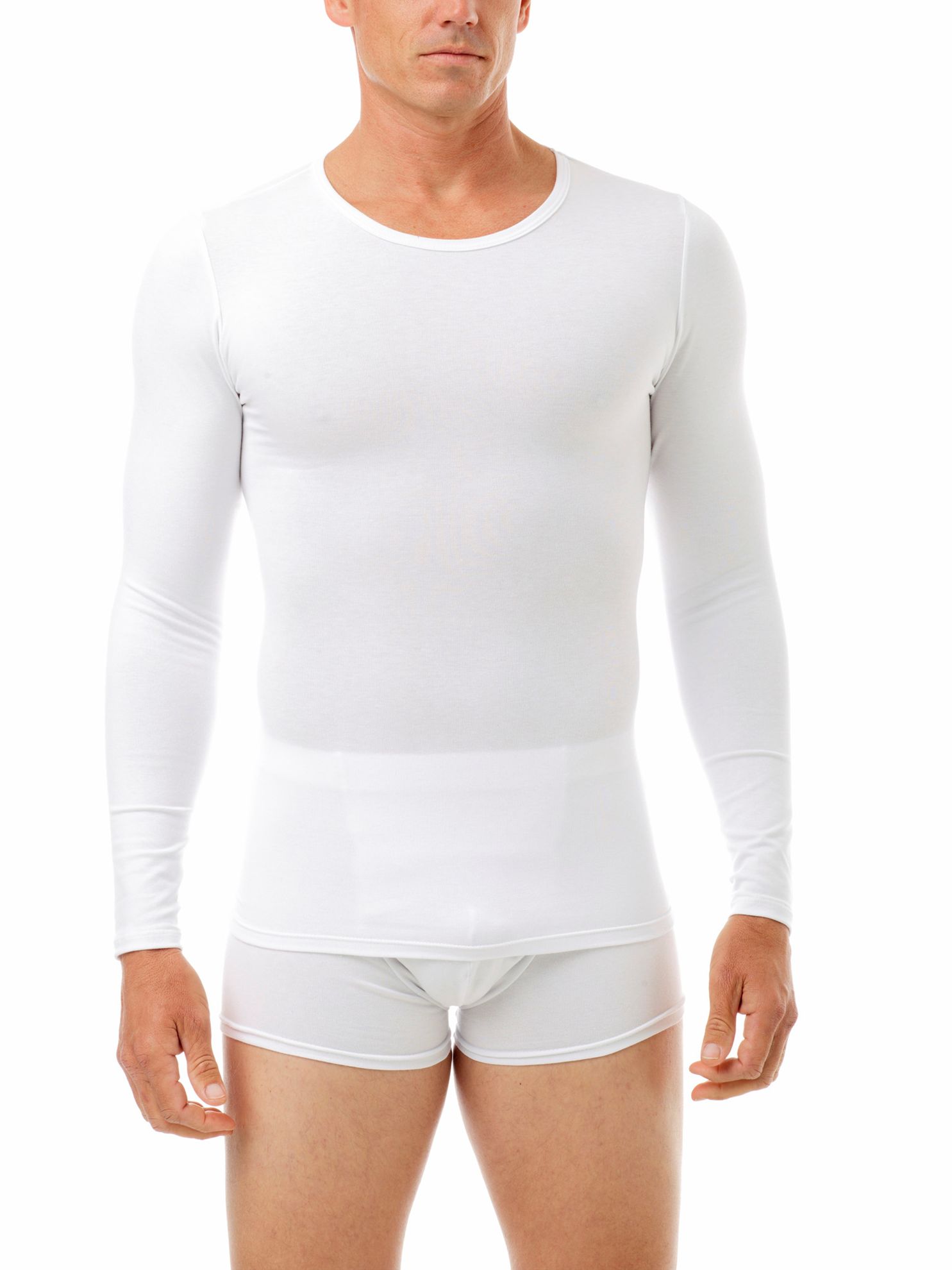Underworks Men Cotton Spandex Crew Neck Long Sleeves Shirt - White - XS