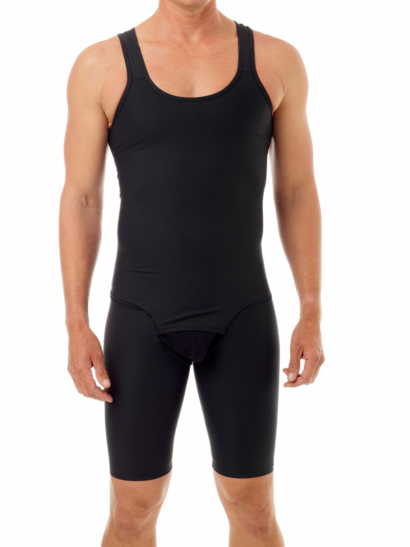 Underworks Mens Compression Bodysuit Shaper - Girdle for Gynecomastia Belly  Fat and Thighs - No Rear Zipper - Black - S