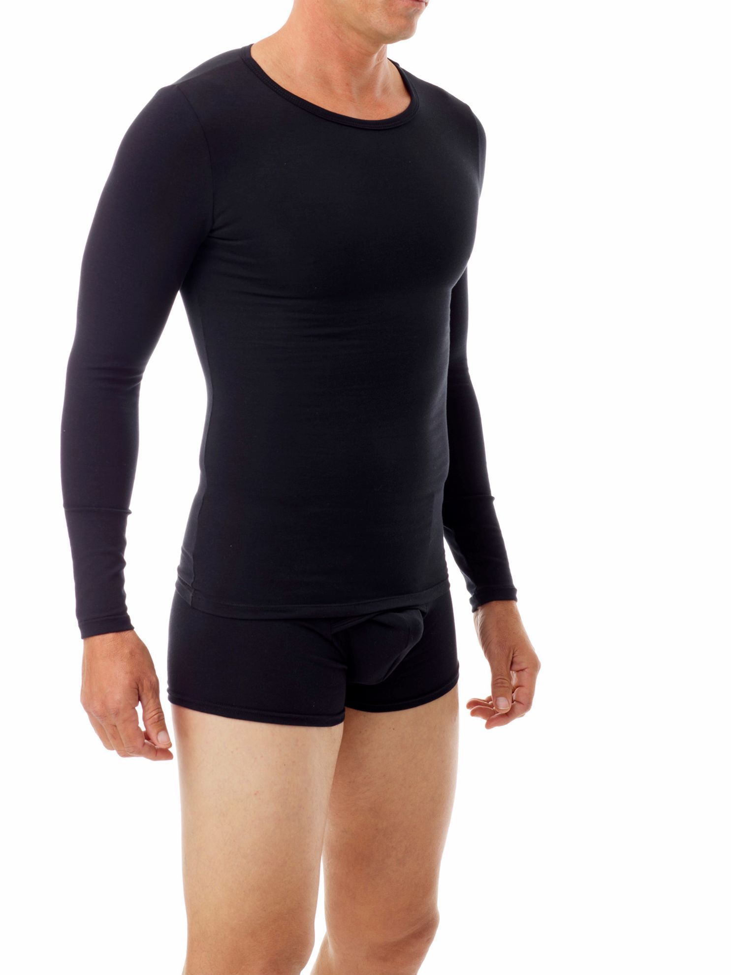 Underworks Cotton Spandex Ultra Light Compression Muscle Shirt - Black - XS