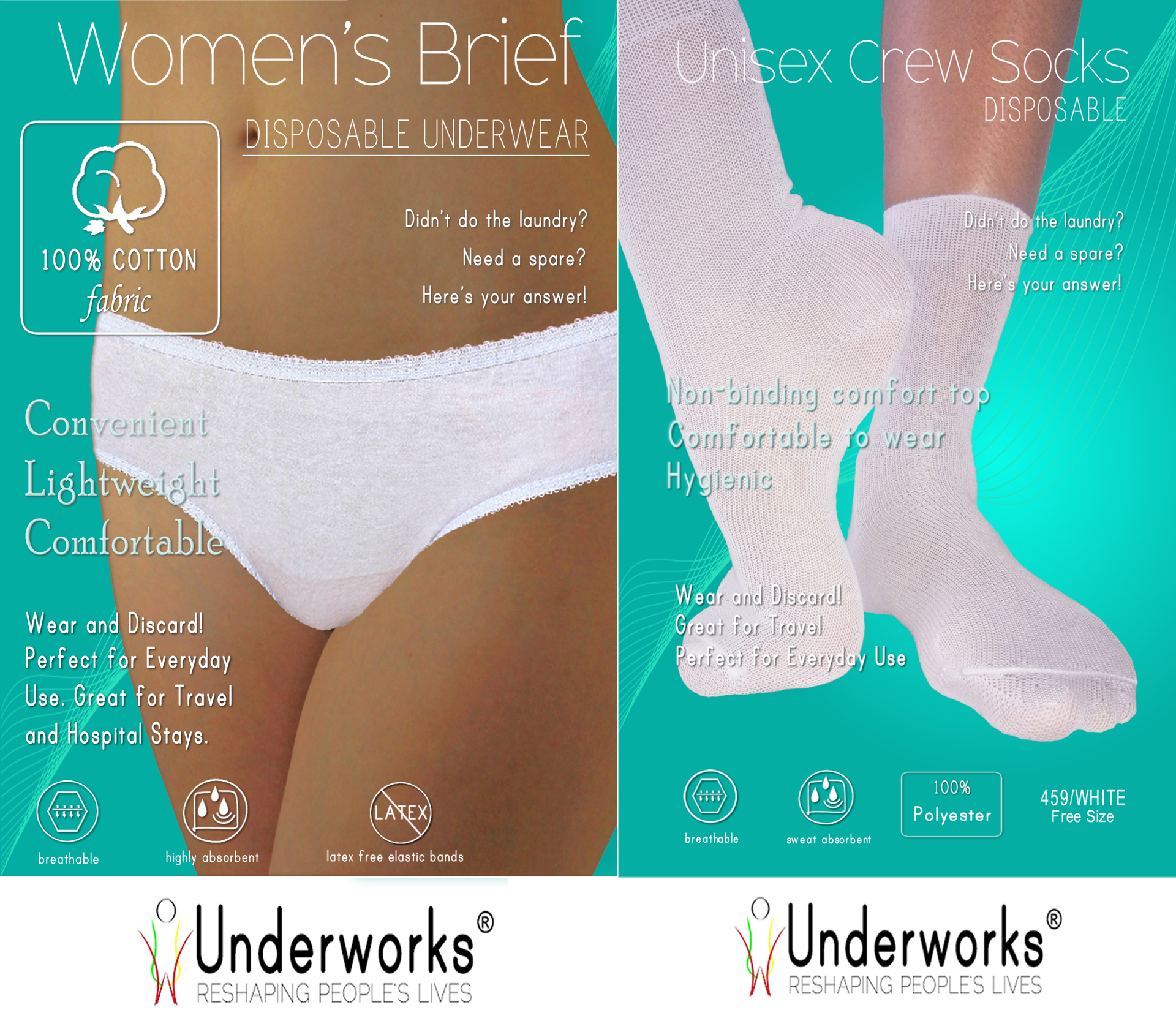 Underworks Combo - Women Panties and Crew Socks -10-Pack of Womens