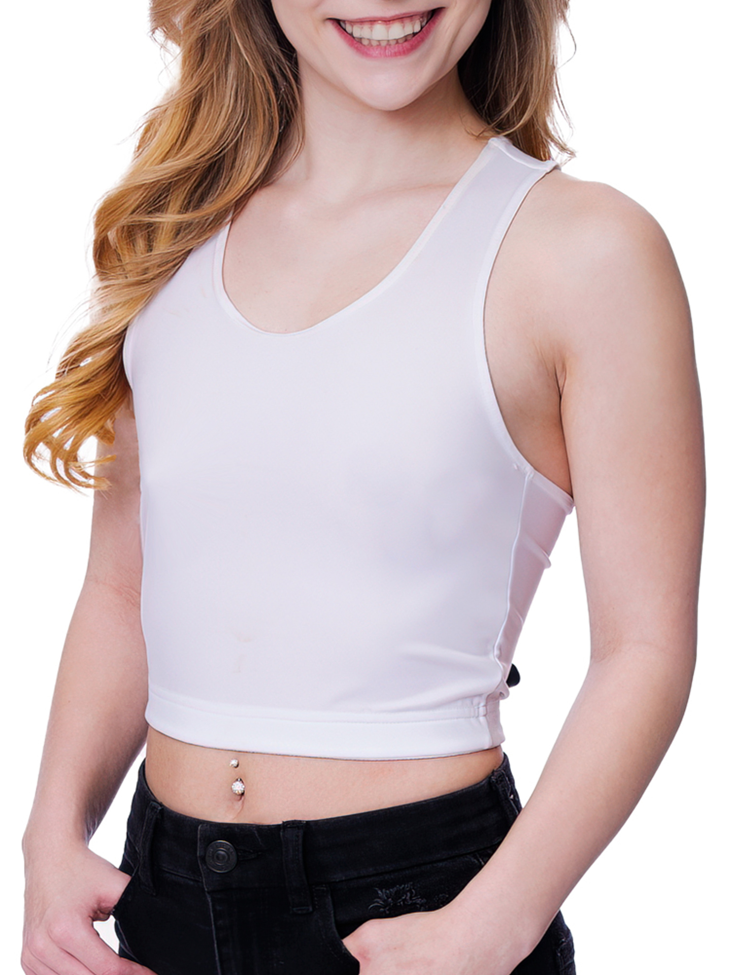 Underworks Womens Firm Compression Racerback Crop Top Chest Binder and Minimizer - White - X-Large